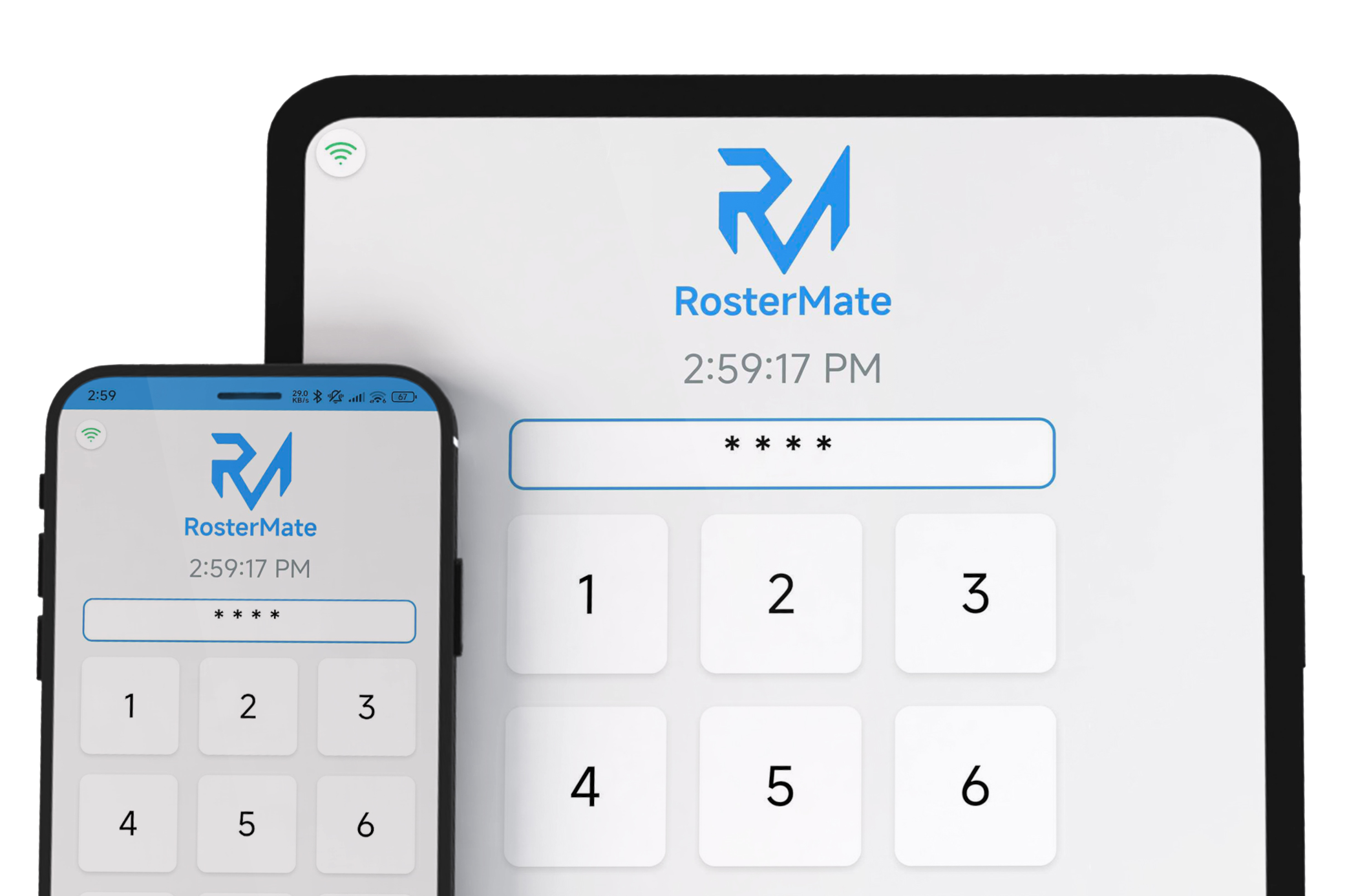 RosterMate time tracking kiosk system with biometric clock-in for accurate employee time tracking