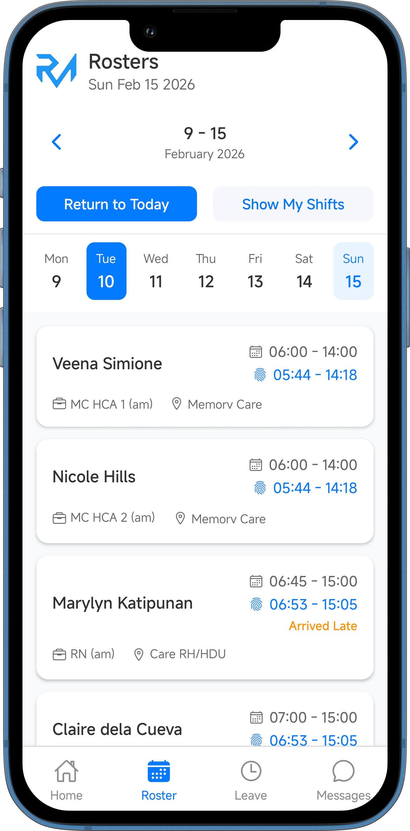 Mobile App Schedule View